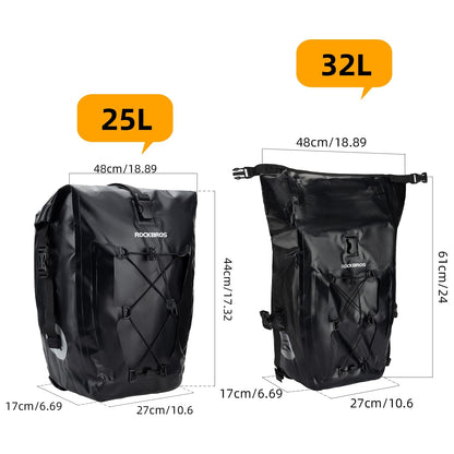 ROCKBROS Bike Pannier Bag 25L 32L 100% Waterproof Rear Rack Bike Bag #Style_Orange-2pcs