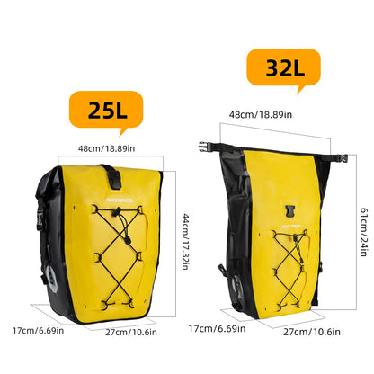 ROCKBROS Bike Pannier Bag 25L 32L 100% Waterproof Rear Rack Bike Bag #Style_Yellow-2pcs
