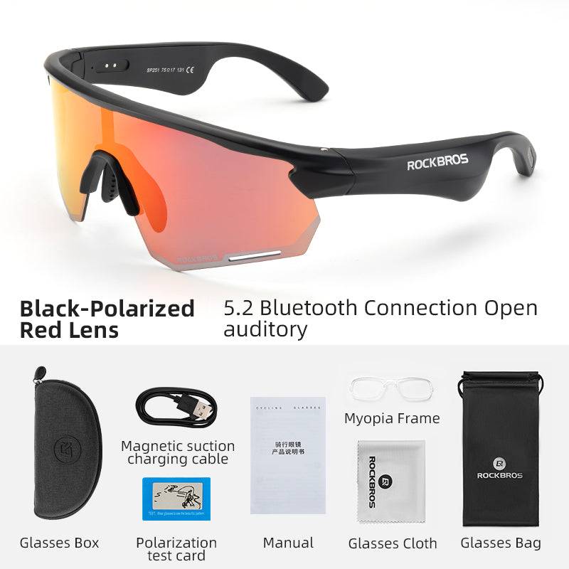 ROCKBROS bluetooth zonnebril met gepolariseerde tac-lenzen#kleur_rood