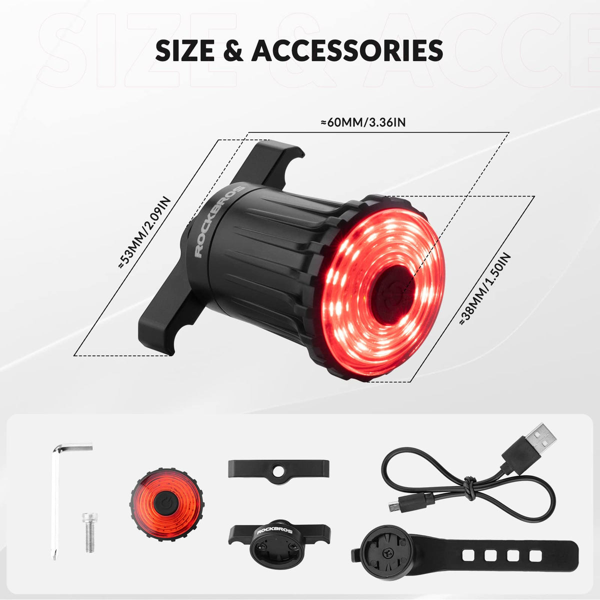 ROCKBROS remsensor achterlicht 100 lumen usb oplaadbaar