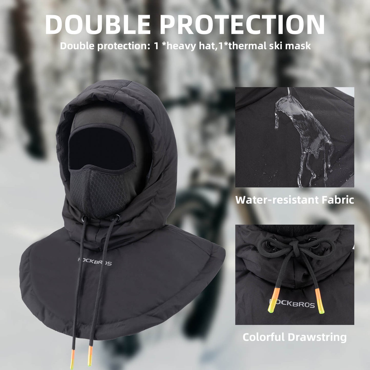 ROCKBROS Cycling Balaclava Windproof Warm Breathable for Men and Women #Style_Black01