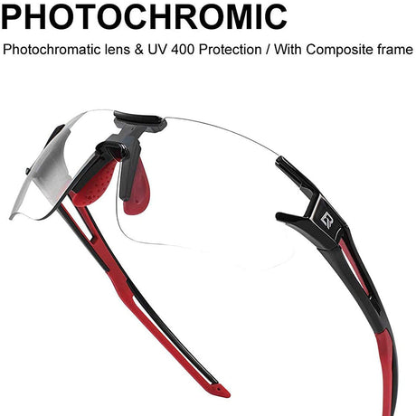 ROCKBROS randloze fotochromische fietsbril uv400#kleur_zwart rood
