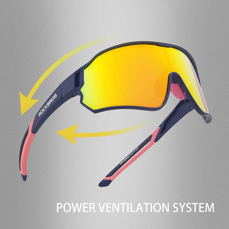 ROCKBROS gepolariseerde fietsbril uv400 full frame#kleur_donkerblauw + roze