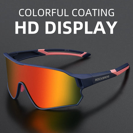 ROCKBROS gepolariseerde fietsbril uv400 full frame#kleur_donkerblauw + roze