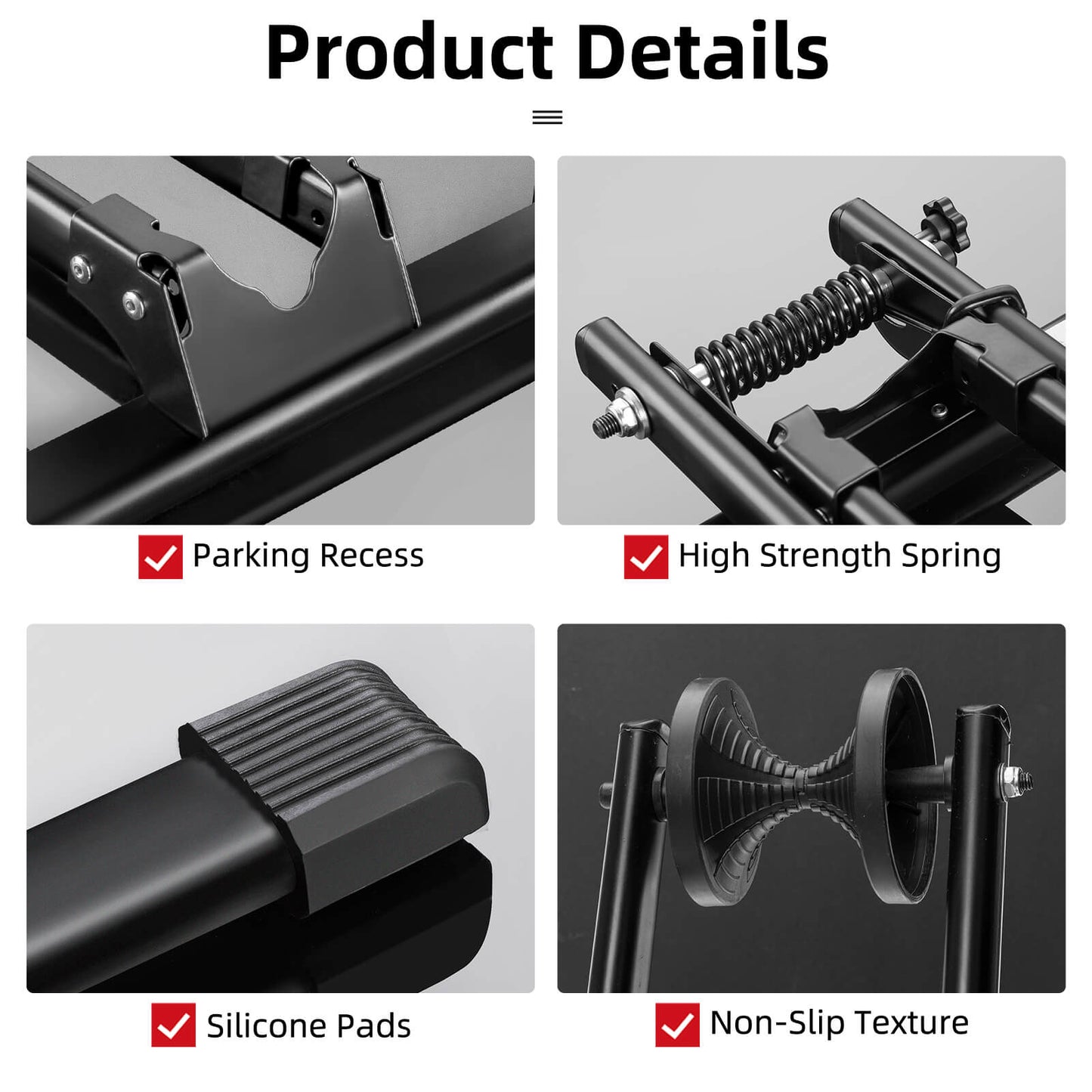 ROCKBROS foldable bike stand, portable bicycle parking rack in durable carbon steel, ideal for secure bike storage
