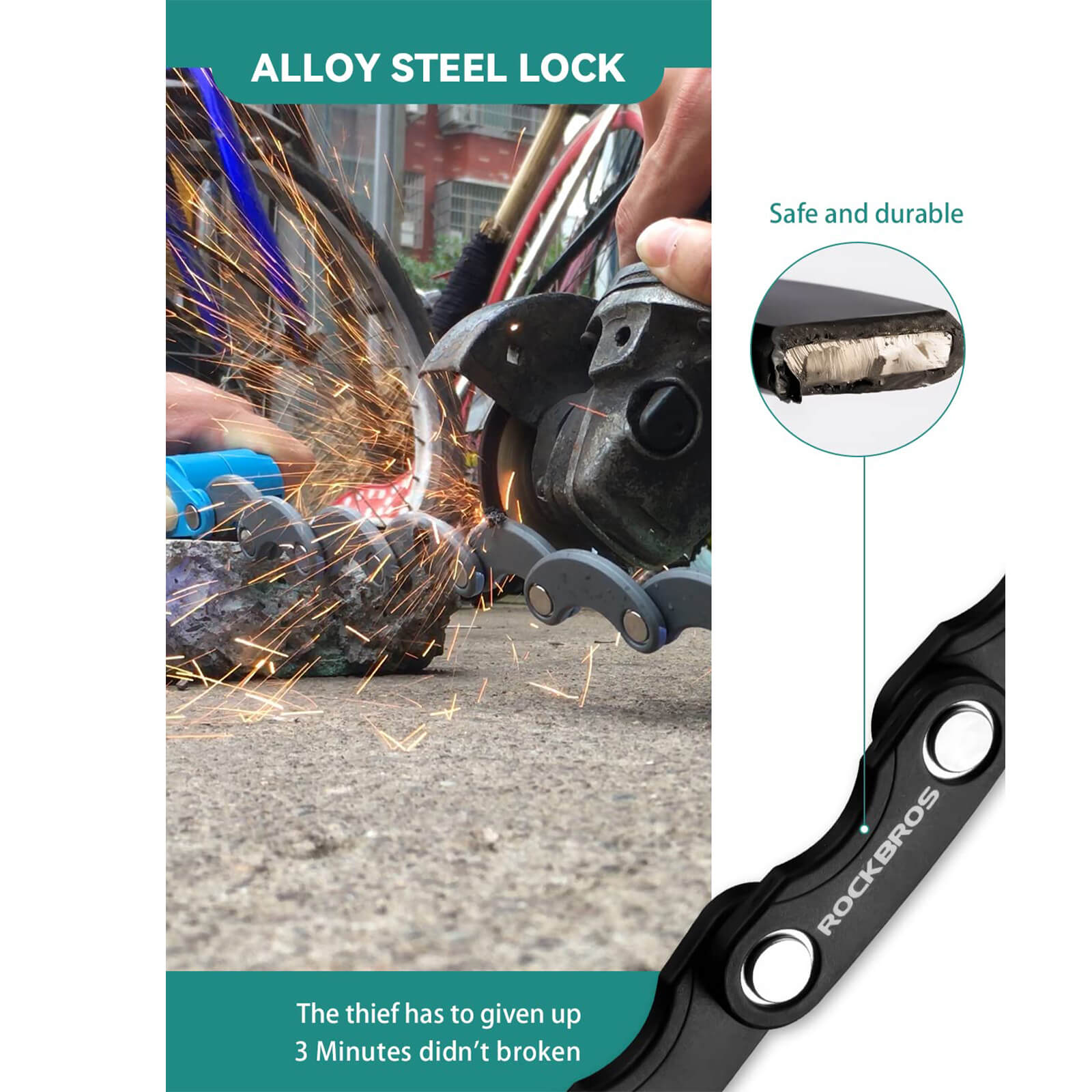 ROCKBROS vouwfietsslot antidiefstal legeringsslot met bevestigingsbeugel #Stijl_Vierkant