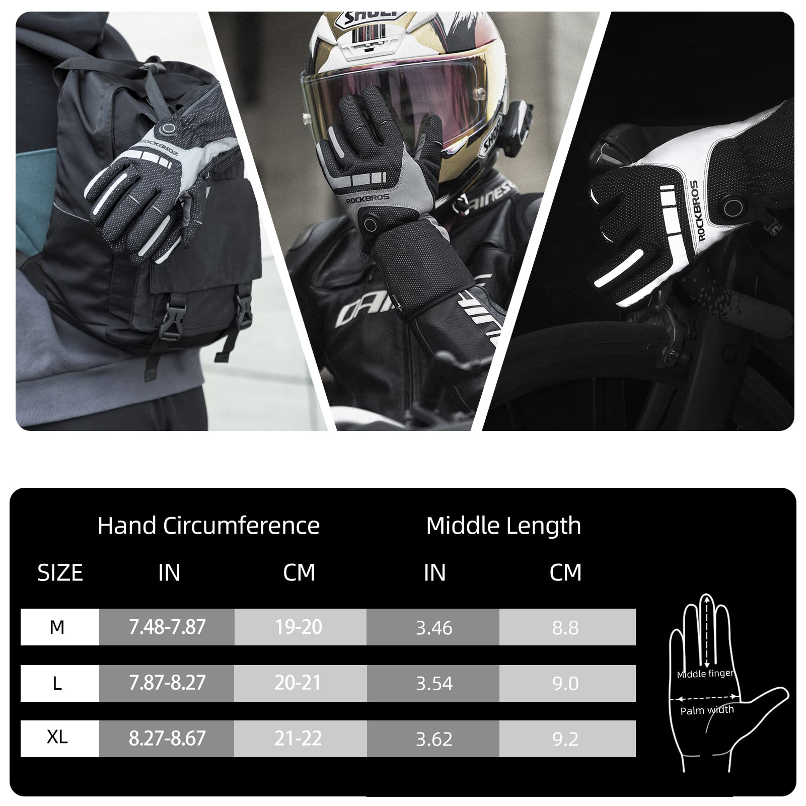 Battery Heated Gloves Winter Touchscreen 3 Gear Electric Cycling Gloves - ROCKBROS-UK