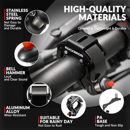 ROCKBROS Hidden Bike Bell with 100db Crisp Sound for Scooter MTB BMX Black #Color_Black