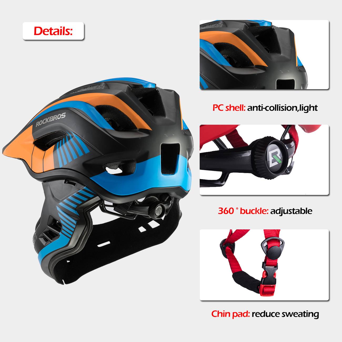 ROCKBROS fullface kinderhelm voor bmx step en fietsen #Oranje