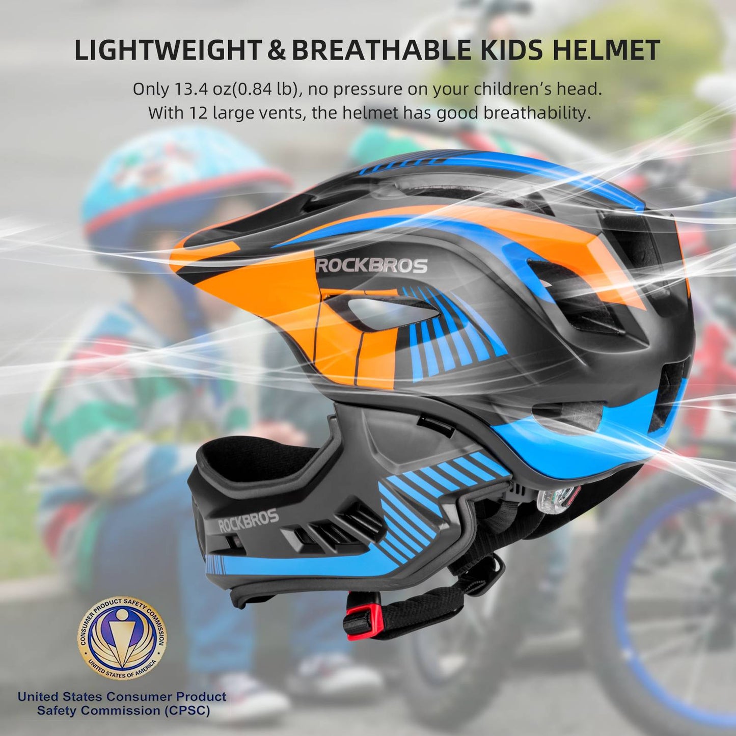ROCKBROS fullface kinderhelm voor bmx step en fietsen #Oranje