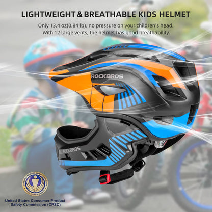 ROCKBROS fullface kinderhelm voor bmx step en fietsen #Oranje