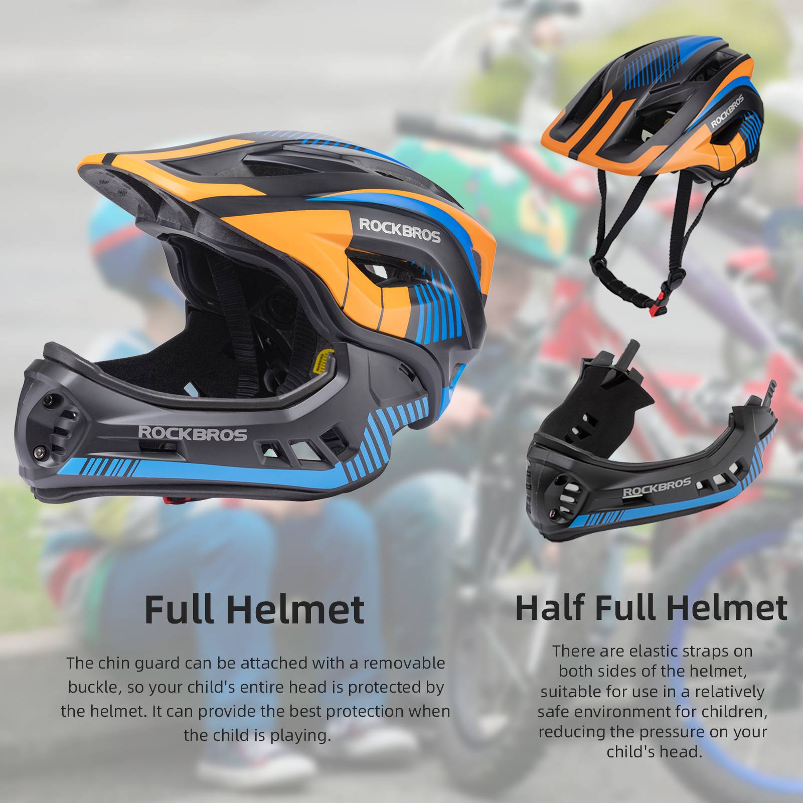 ROCKBROS fullface kinderhelm voor bmx step en fietsen #Oranje