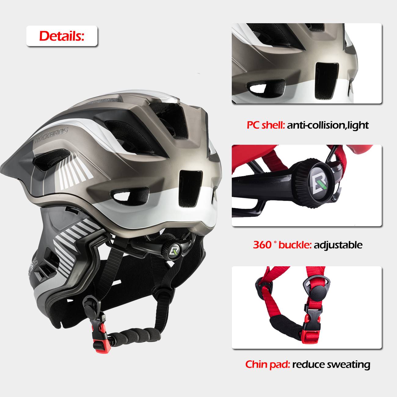 ROCKBROS fullface kinderhelm voor bmx step en fietsen #Zwart