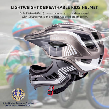 ROCKBROS fullface kinderhelm voor bmx step en fietsen #Zwart