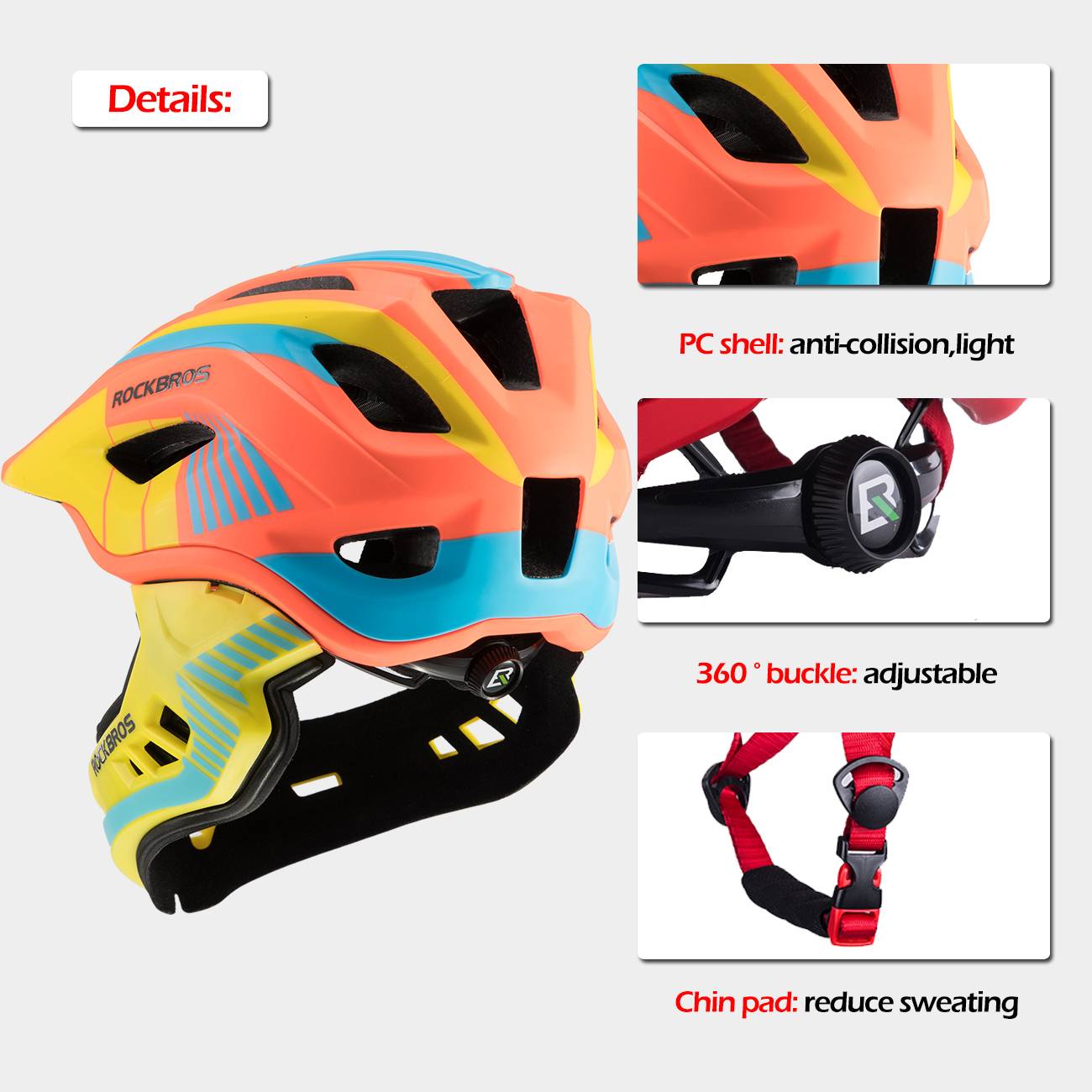 ROCKBROS fullface kinderhelm voor bmx step en fietsen #Geel