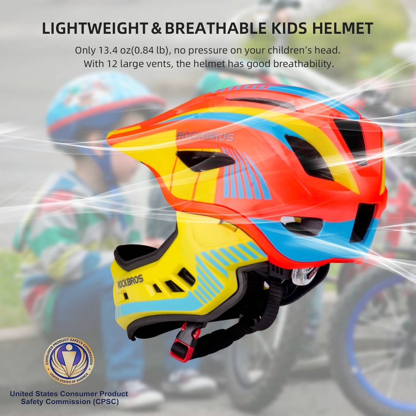 ROCKBROS fullface kinderhelm voor bmx step en fietsen #Geel