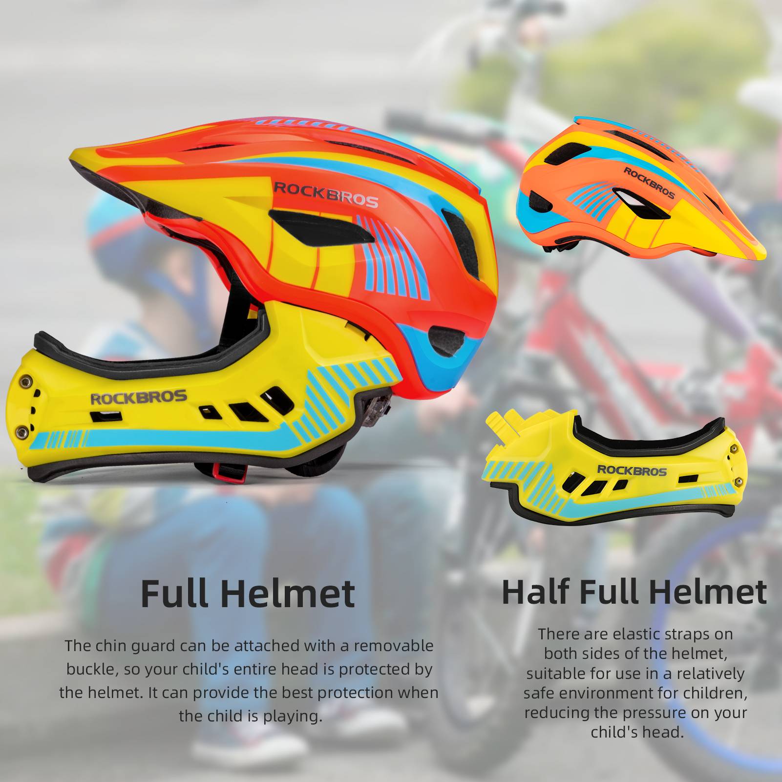ROCKBROS fullface kinderhelm voor bmx step en fietsen #Geel