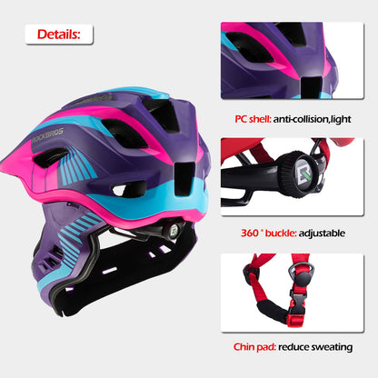 ROCKBROS fullface kinderhelm voor bmx step en fietsen #Paars