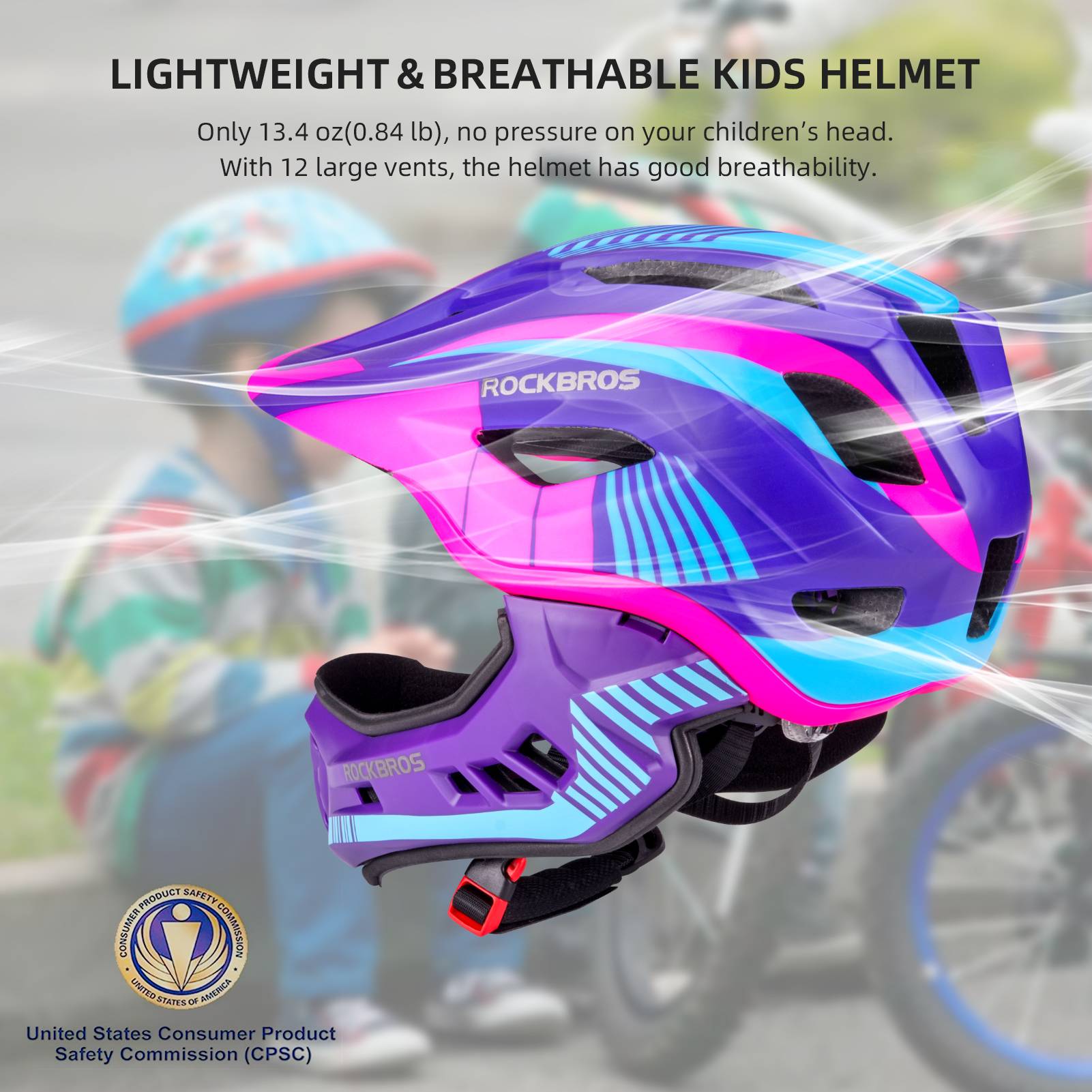 ROCKBROS fullface kinderhelm voor bmx step en fietsen #Paars