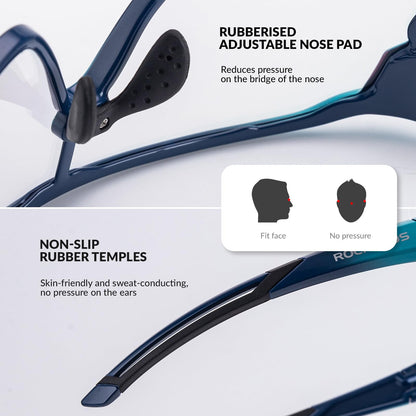 ROCKBROS Kids Photochromic Cycling Glasses UV400 Protection with TR90 Frame #Color_Cadet Blue