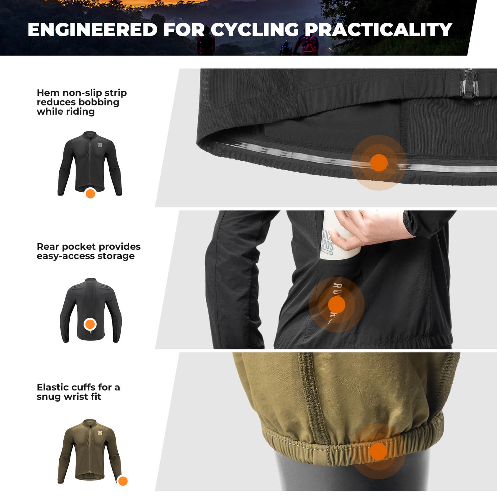 ROCKBROS long-seeved cycling windbreaker jas foldable#brown