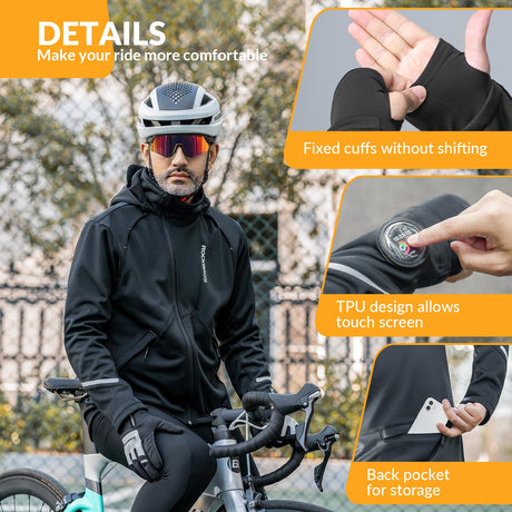 Heren fietsjack met thermische fleece en reflecterende details