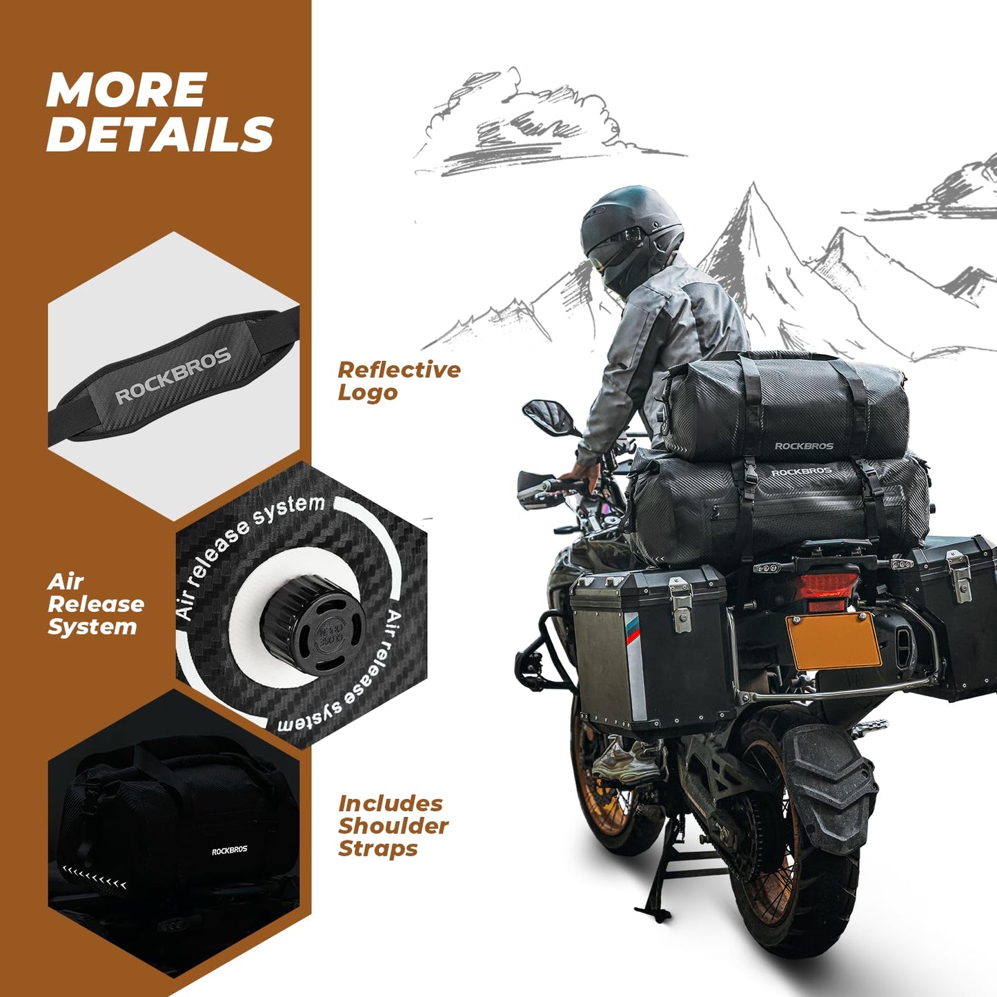 ROCKBROS Motorcycle Tail Bag 100% Waterproof Motorcycle Travel Luggage Bag #Size_30L