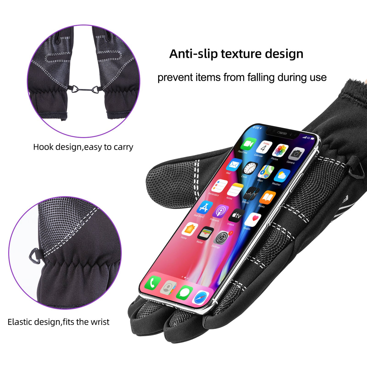 Windwerende fleece winterhandschoenen met touchscreen