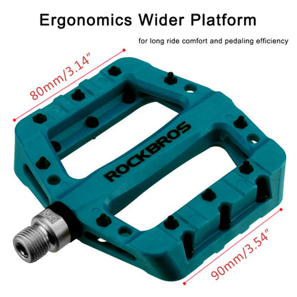 ROCKBROS Nylon Bike Pedals 9/16" Cycling Flat Pedals Widened Type #Color_Deep Teal