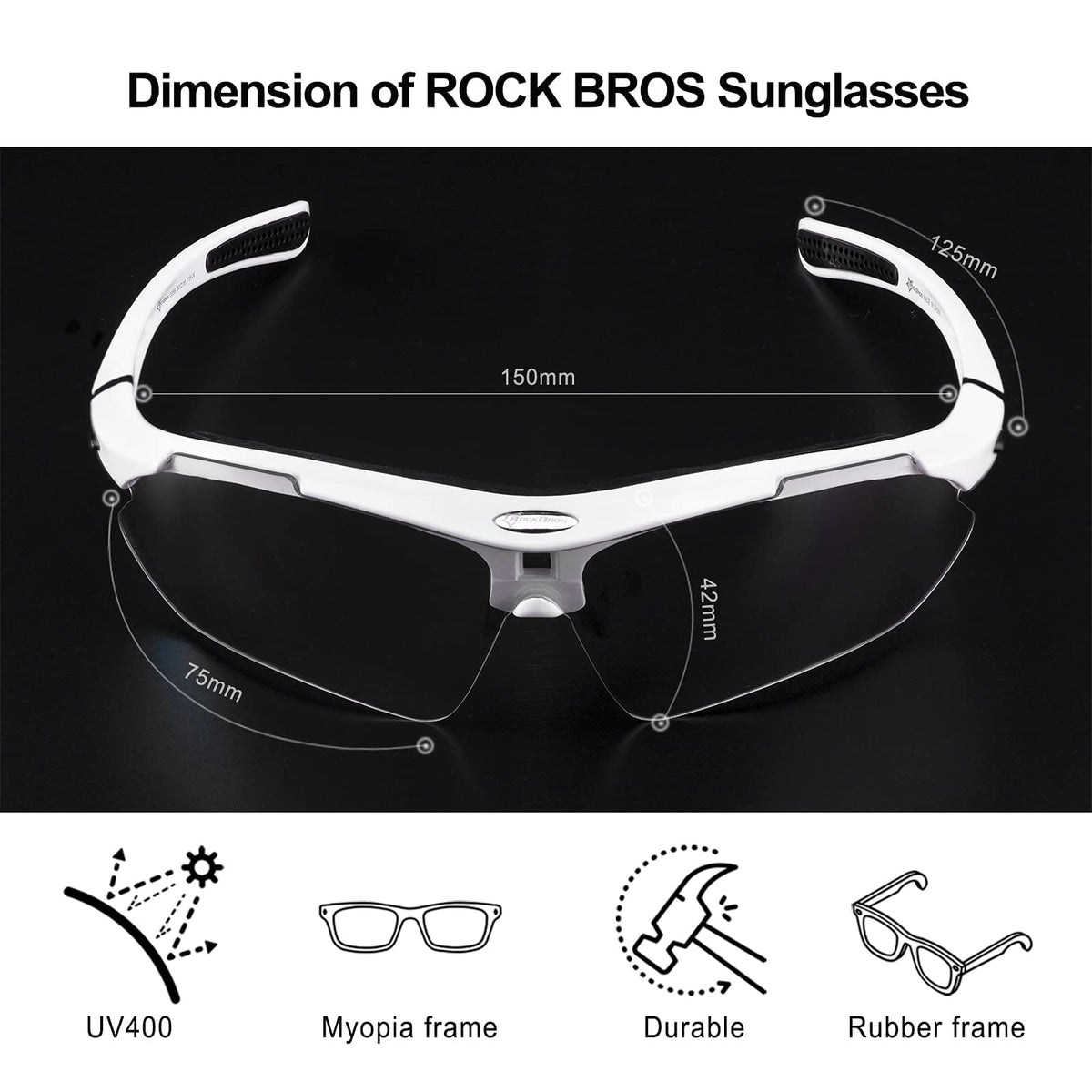 ROCKBROS fotochromische sportbril met verwisselbare band#kleur_wit
