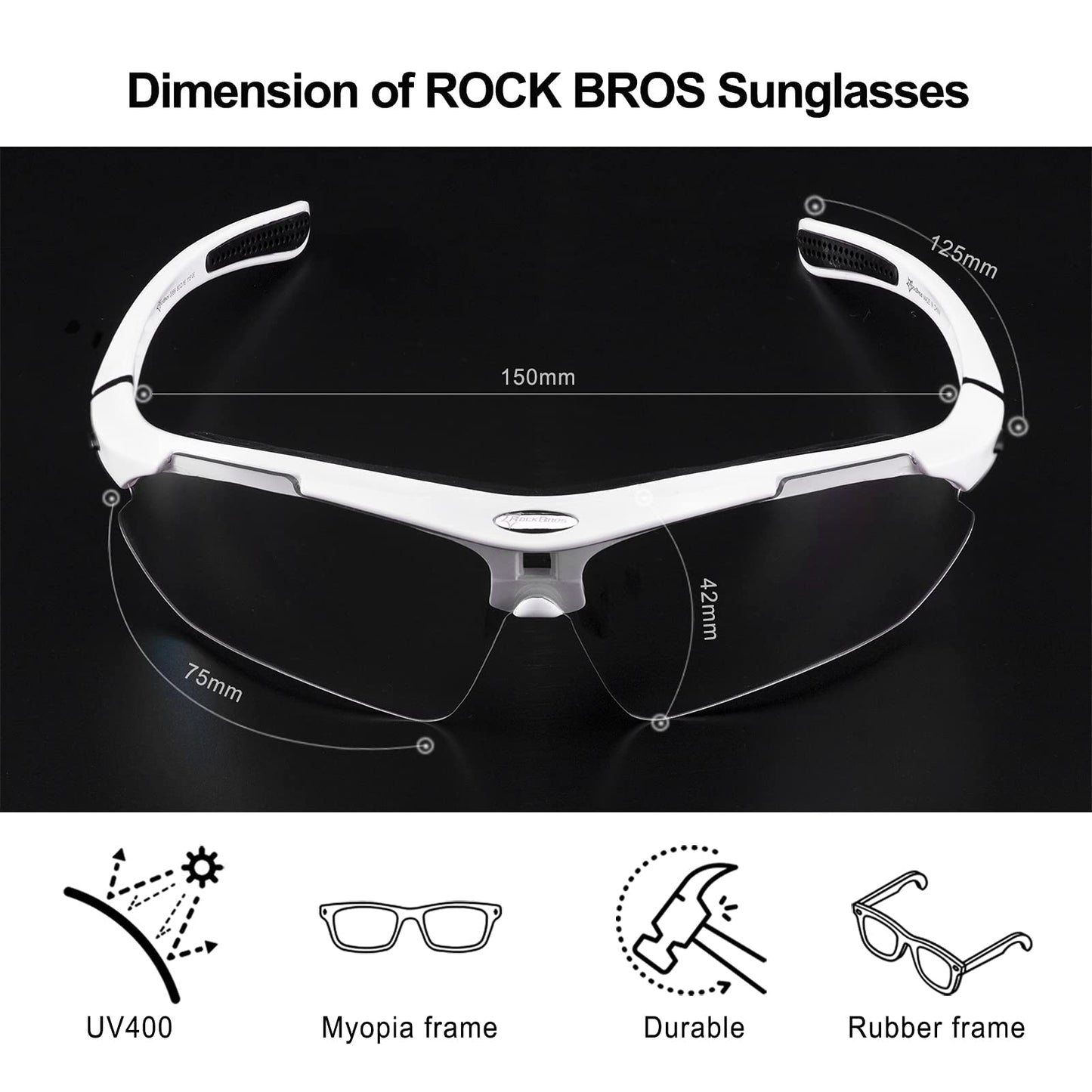 ROCKBROS Photochromic Outdoor Sport Sunglasses With Changeable Straps #Color_White