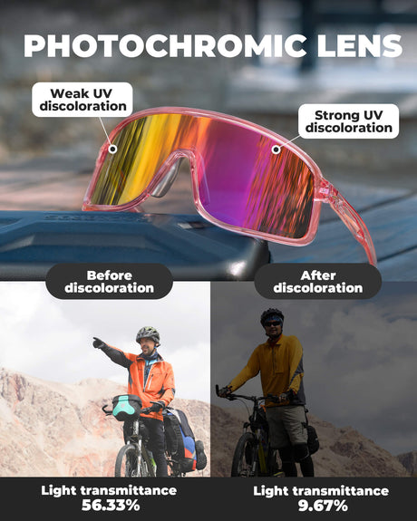 ROCKBROS fotochromische fietsbril uv400 met licht tr90 montuur unisex#kleur_oudroze