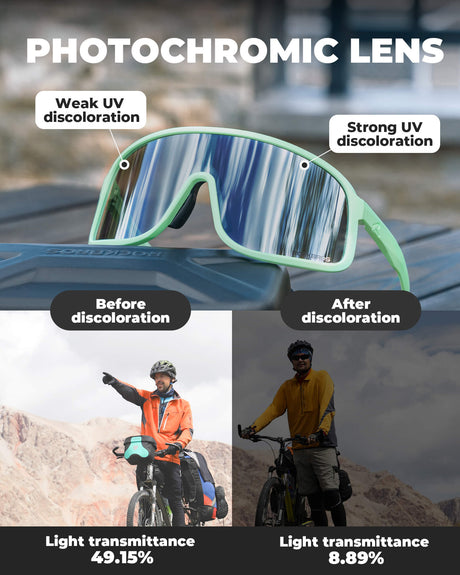 ROCKBROS fotochromische fietsbril uv400 met licht tr90 montuur unisex#kleur_mintgroen
