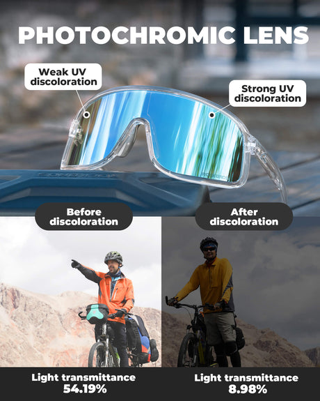 ROCKBROS fotochromische fietsbril uv400 met licht tr90 montuur unisex#kleur_wit