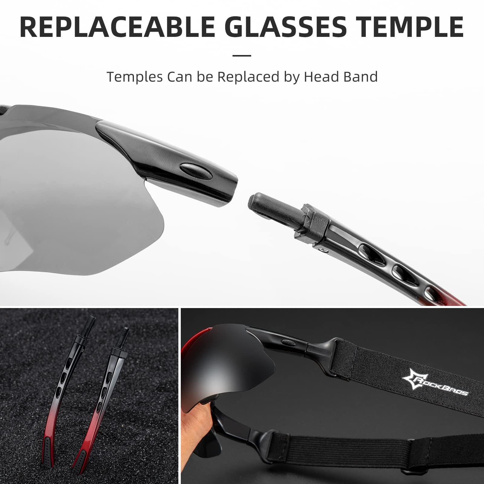 ROCKBROS Polarized Cycling Sunglasses with 5 Interchangeable Lenses ALT #color_Black Grey