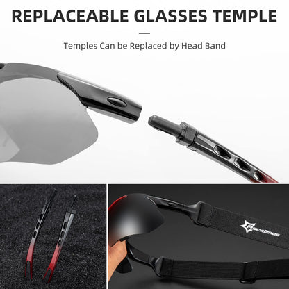 ROCKBROS Polarized Cycling Sunglasses with 5 Interchangeable Lenses ALT #color_Black Grey