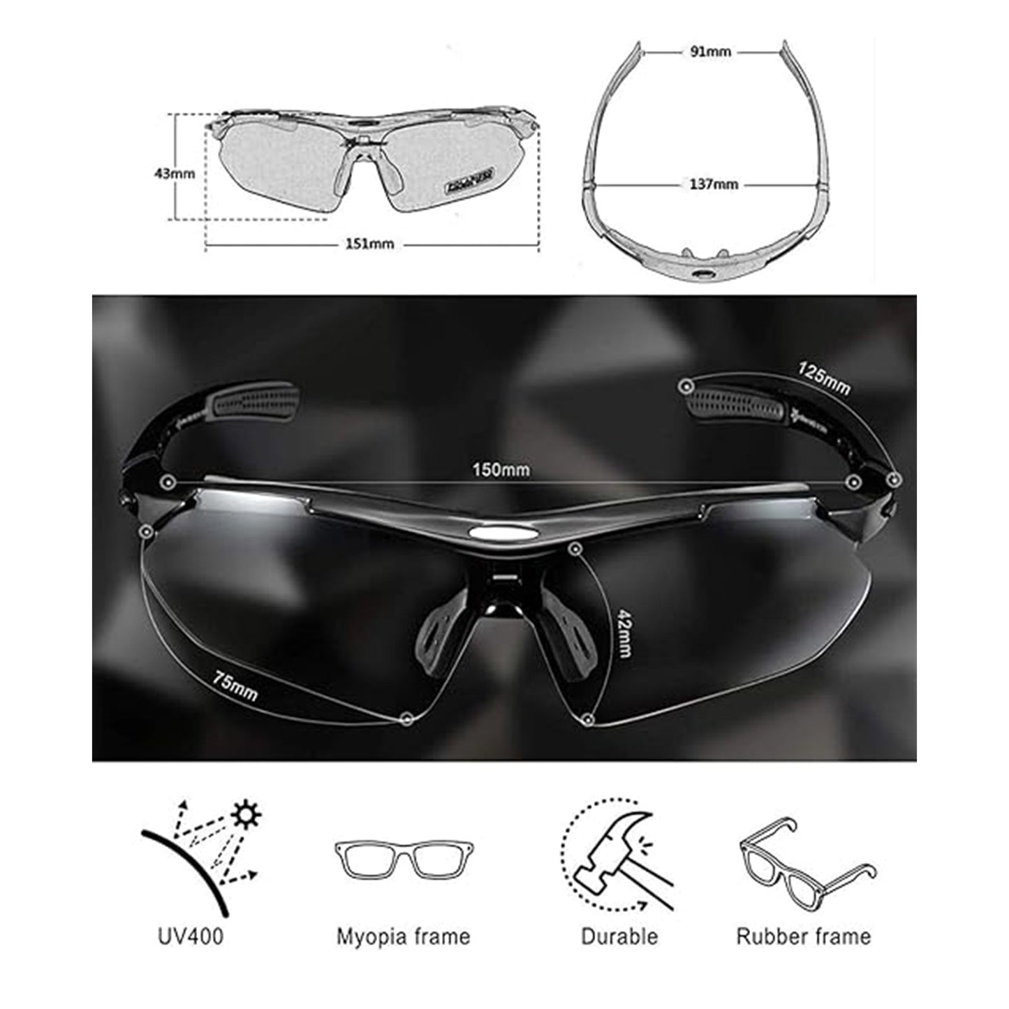 ROCKBROS Polarized Cycling Sunglasses with 5 Interchangeable Lenses ALT #color_Red Grey