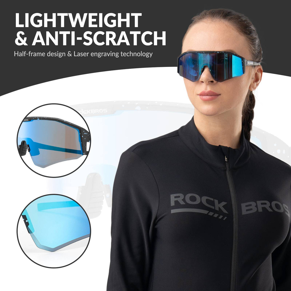 ROCKBROS gepolariseerde sportbril met verstelbare pootjes#kleur_zwart