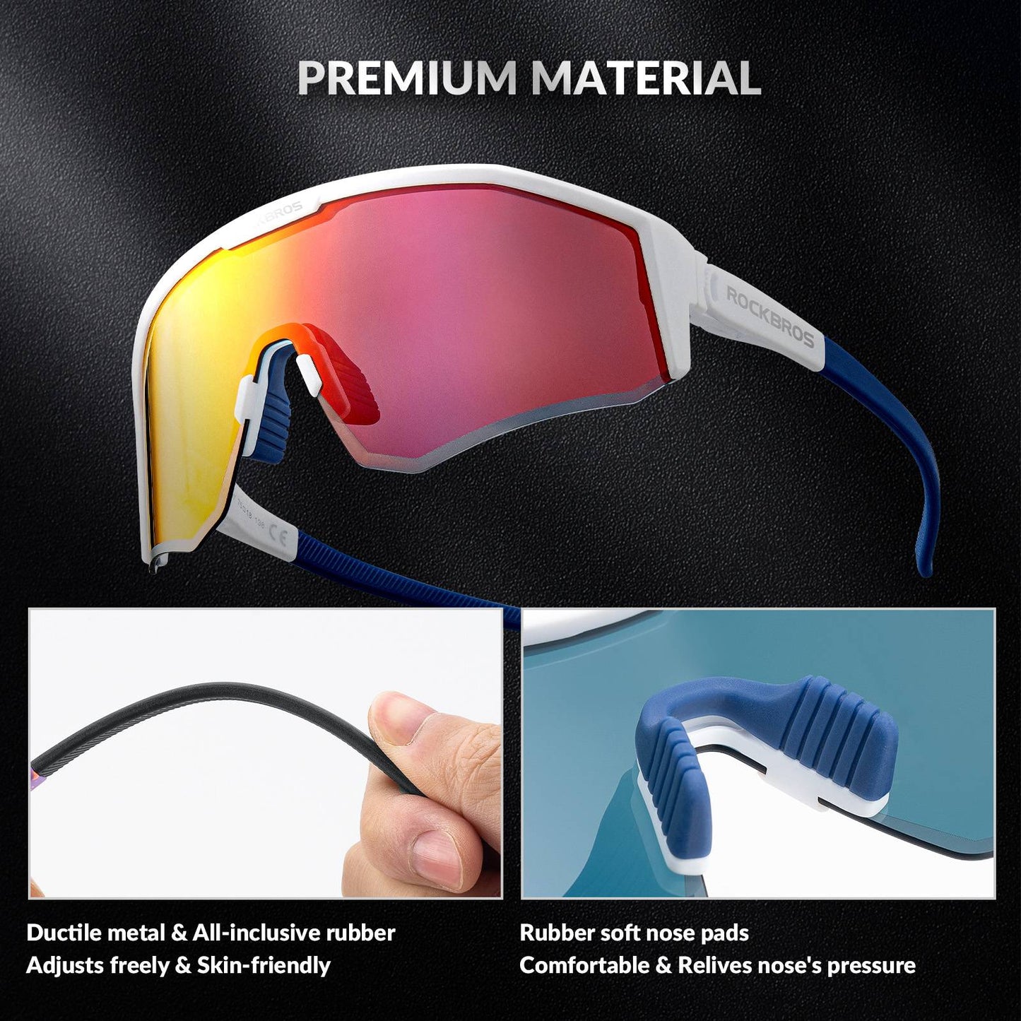 ROCKBROS Polarized Sports Glasses Adjustable Temple TAC Lenses + TR90 #Color_White