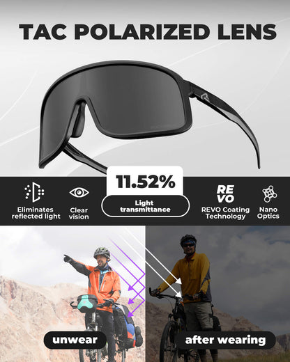ROCKBROS gepolariseerde fietsbril uv400 met licht tr90 montuur unisex#kleur_zwart