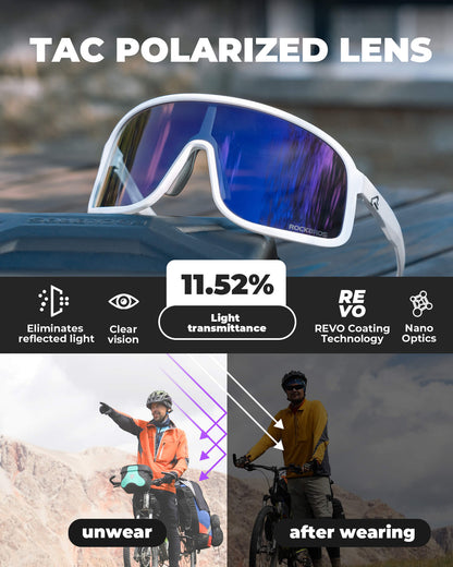 ROCKBROS gepolariseerde fietsbril uv400 met licht tr90 montuur unisex#kleur_helder_wit