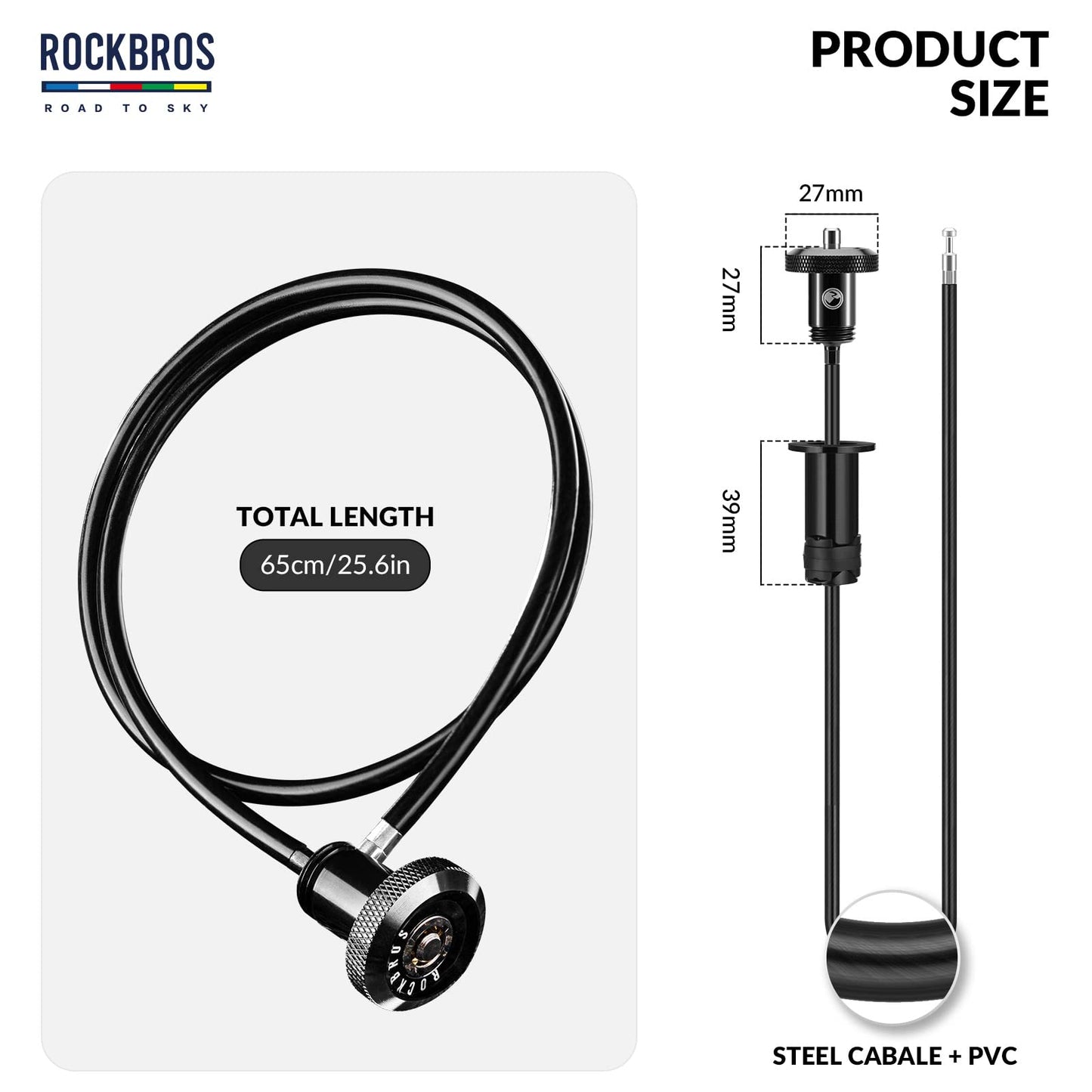 ROCKBROS road-to-sky fietskabelslot mini multifunctioneel verborgen 65cm
