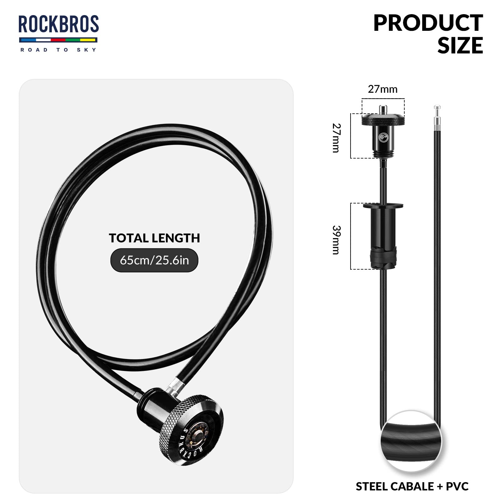 ROCKBROS road-to-sky fietskabelslot mini multifunctioneel verborgen 65cm