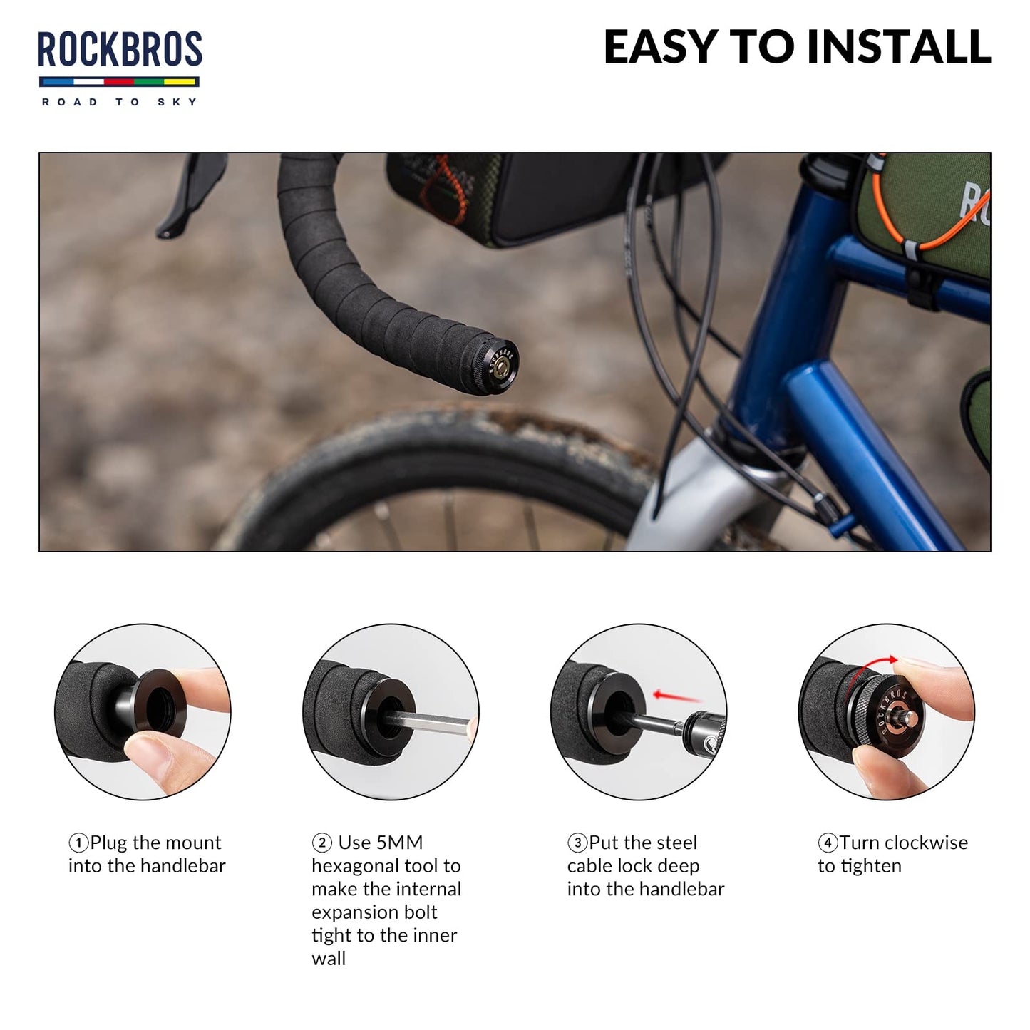 ROCKBROS road-to-sky fietskabelslot mini multifunctioneel verborgen 65cm
