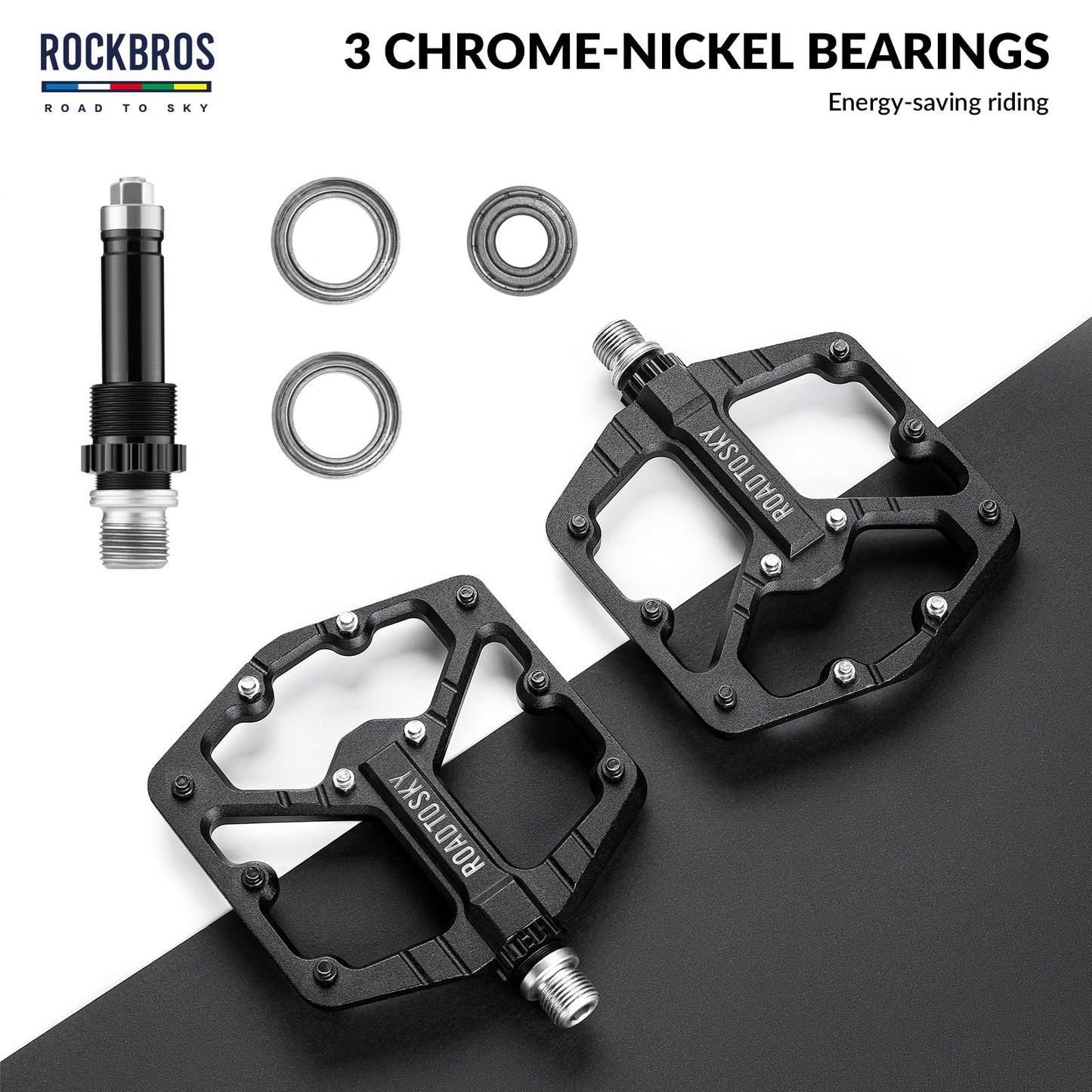 ROCKBROS Road-to-Sky Bicycle Pedals 9/16 Inch Aluminum Alloy Non-Slip