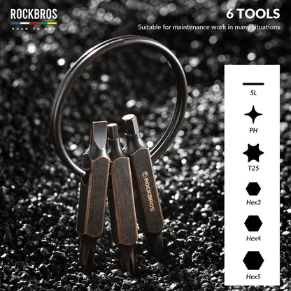 ROCKBROS Road-to-Sky Mini Bike Repair Tool 6 in 1 Portable Keychain