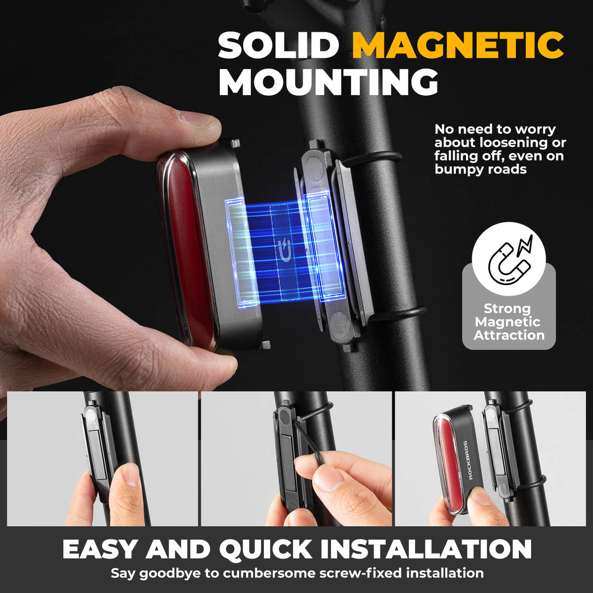ROCKBROS smart achterlicht magnetisch oplaadbaar waterproof hoge zichtbaarheid