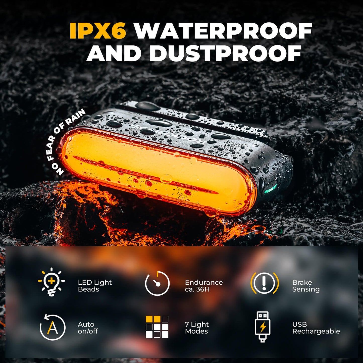 ROCKBROS smart achterlicht magnetisch oplaadbaar waterproof hoge zichtbaarheid