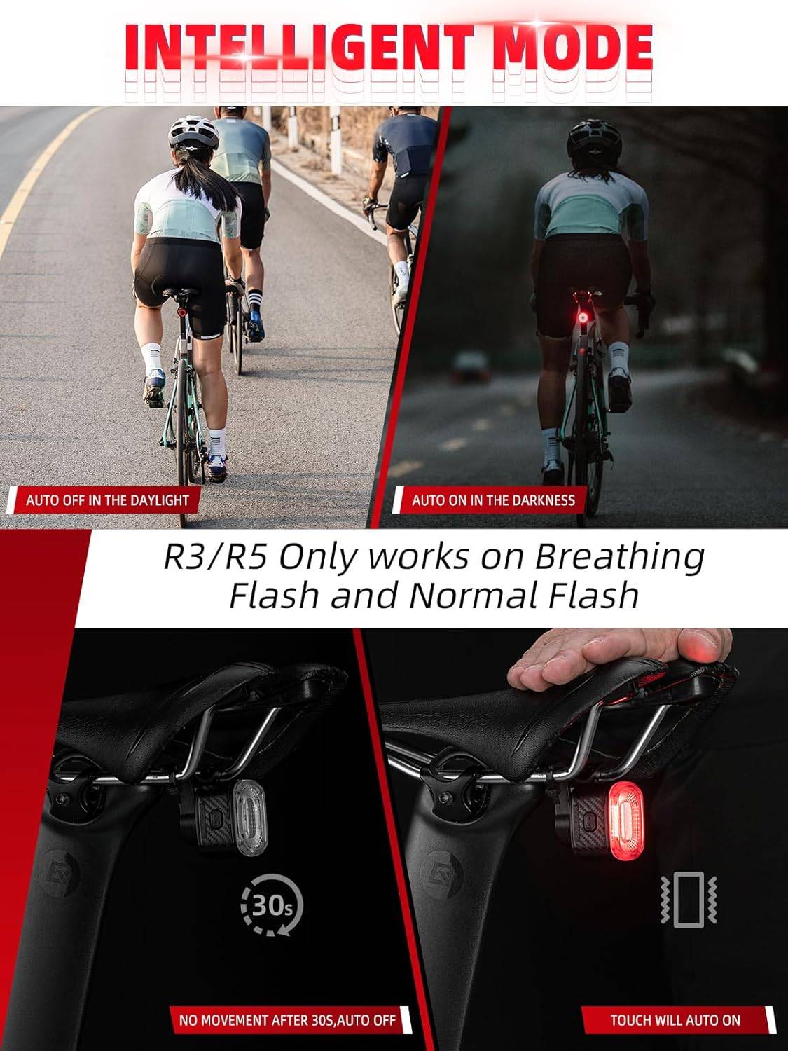 ROCKBROS smart achterlicht remsensor waterproof usb oplaadbaar