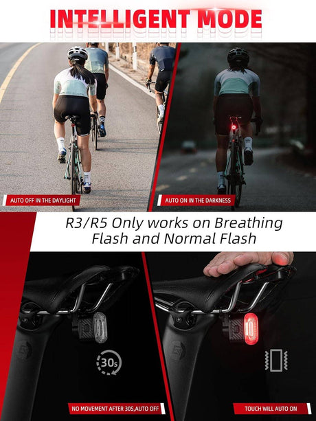 ROCKBROS smart achterlicht remsensor waterproof usb oplaadbaar